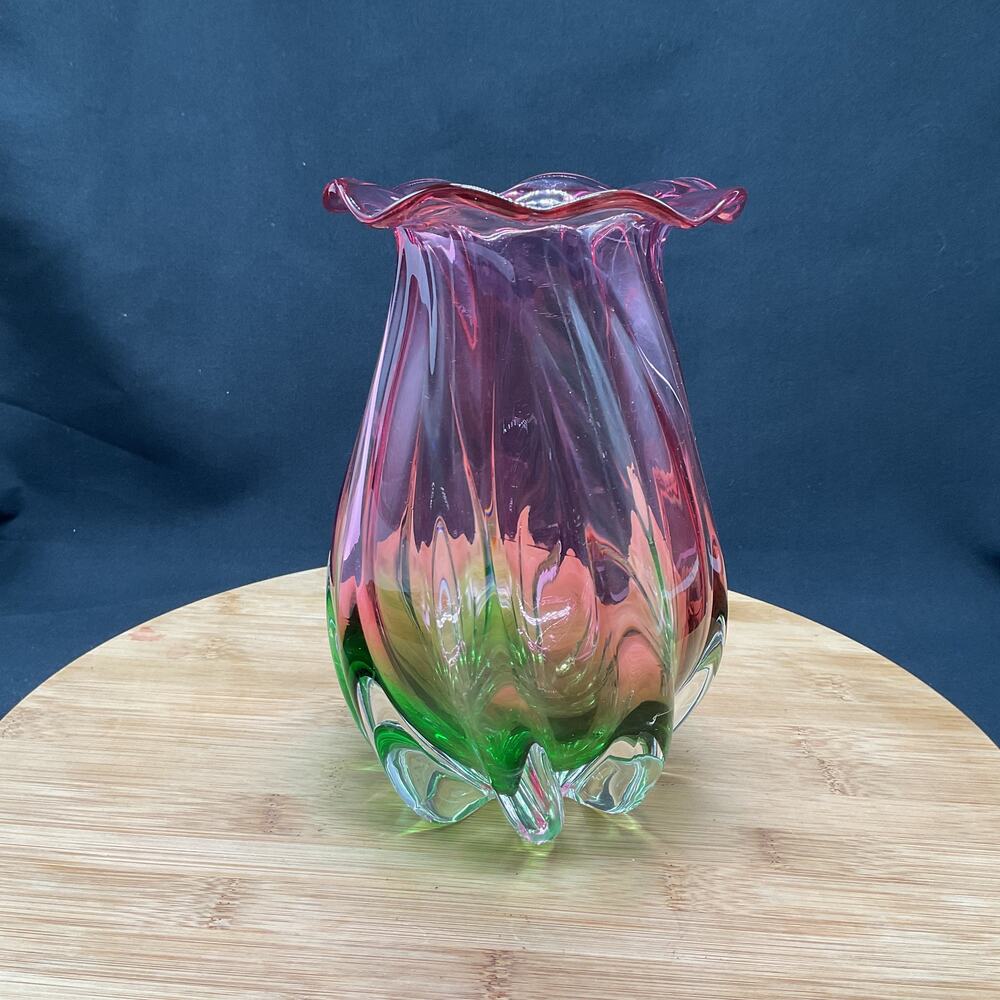 Vintage Teleflora Watermelon Vase Hand Blown 7in - Picture 2 of 14